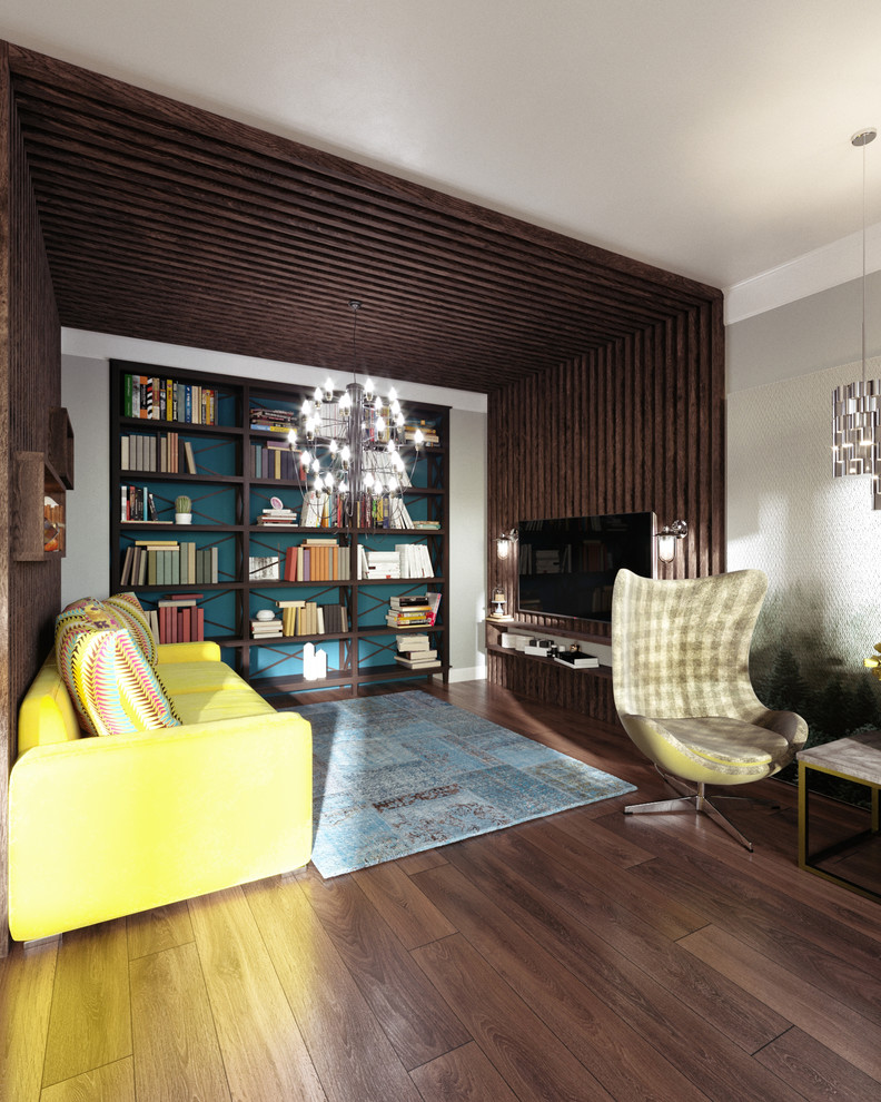 Дизайн интерьера гостиной-кухни для молодой пары с двумя детьми