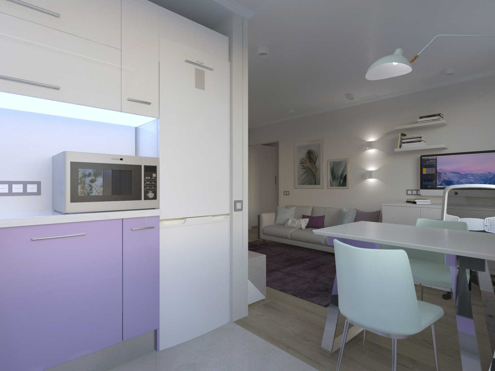 совмещенная кухня с комнатой