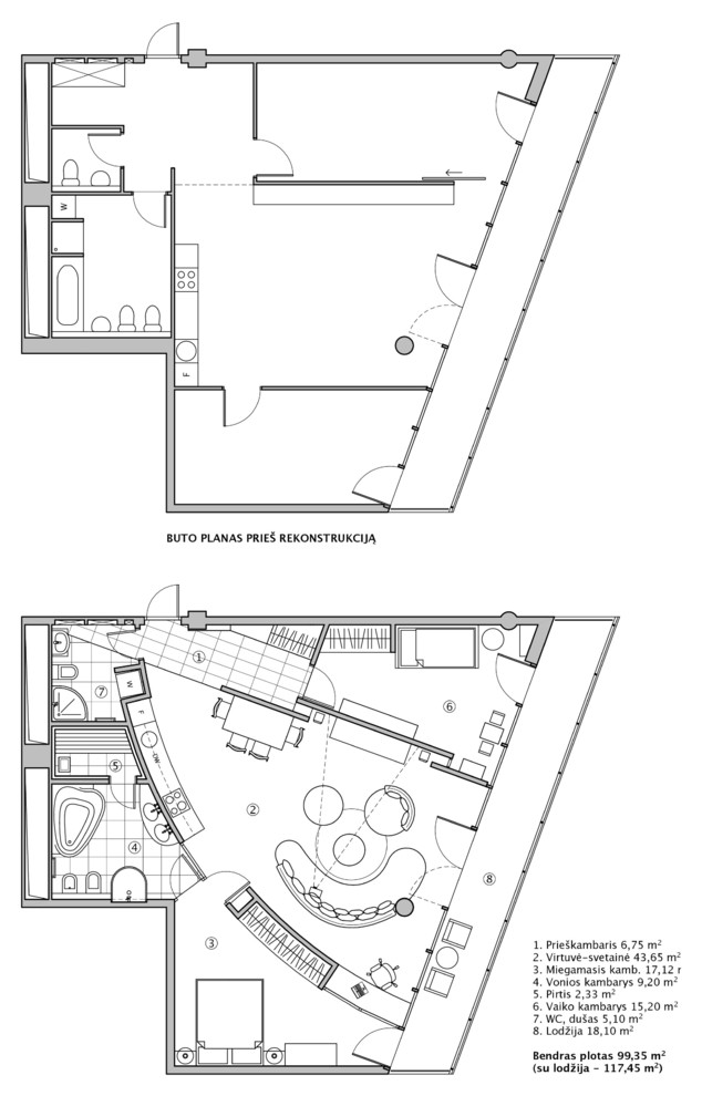 Houzz Литва: Старый Вильнюс и арт-объекты в трехкомнатной квартире