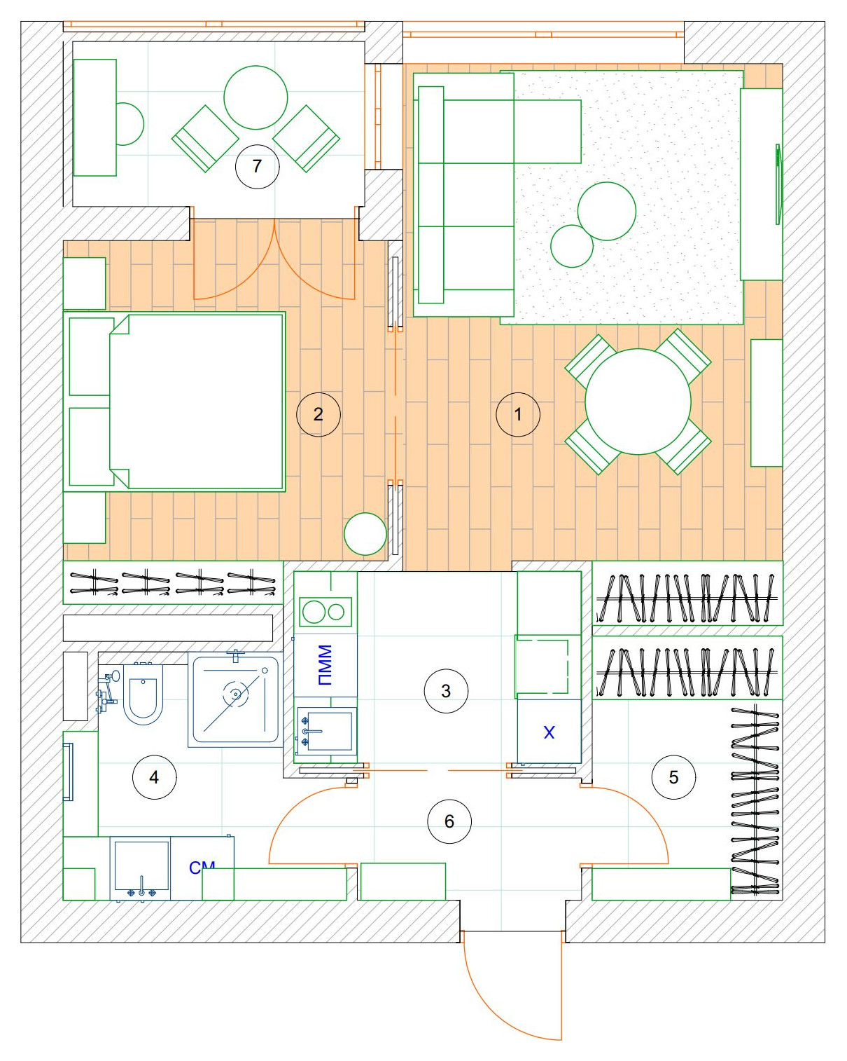 Houzz тур: 45 кв.м — квартира в оттенках заката