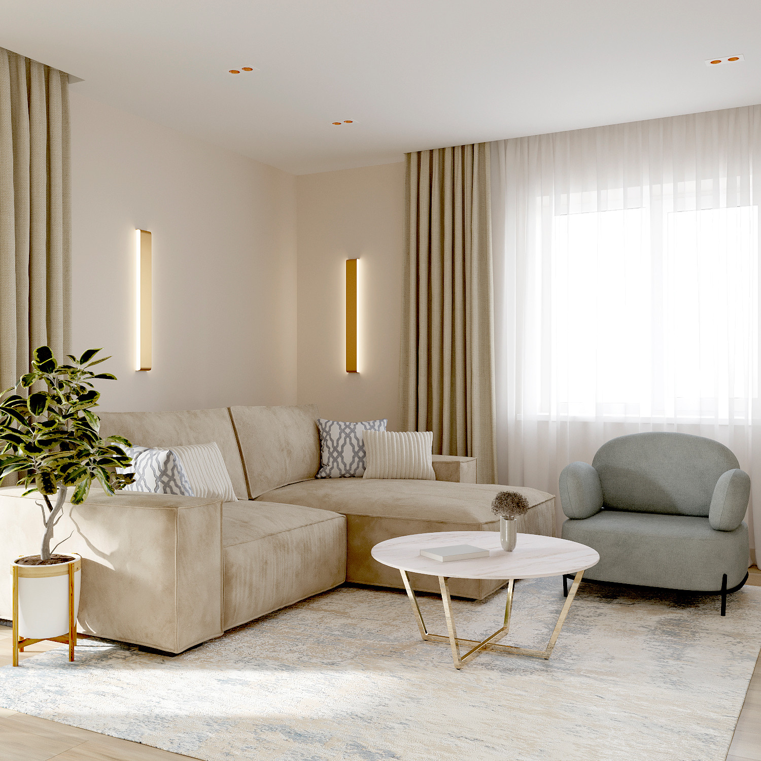 Четырех-комнатная квартира в светлых тонах.