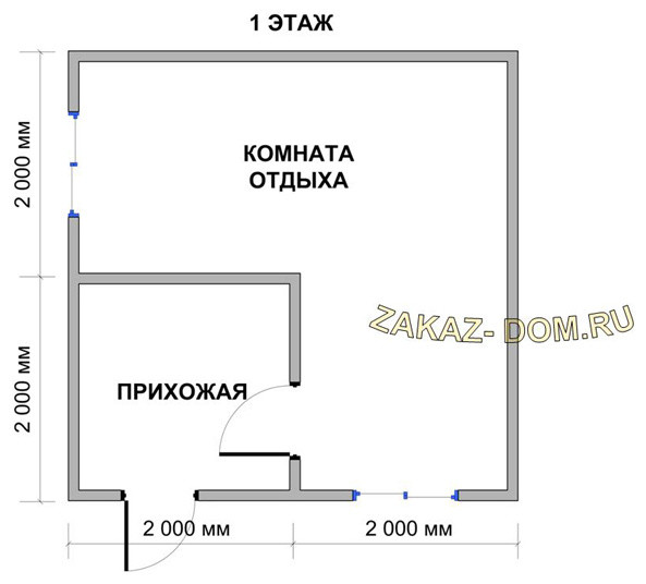 Одноэтажный Дом из бруса (4х4 м) - Проект № Д-3