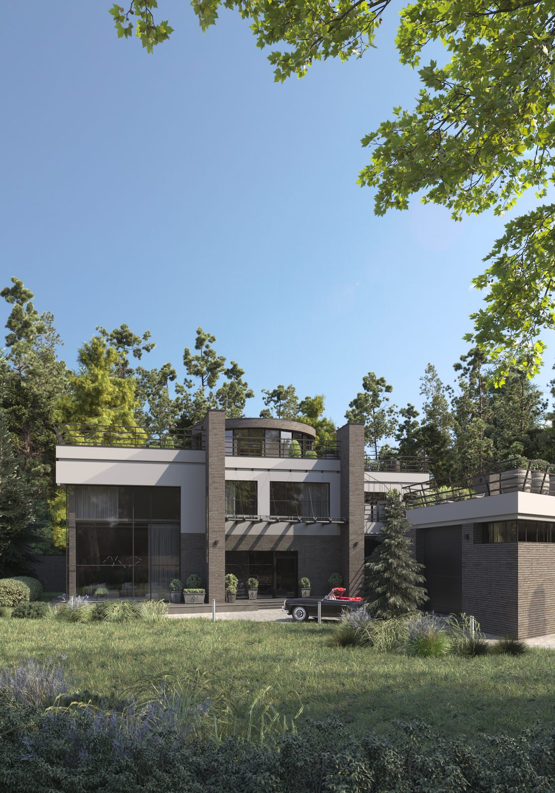 Визуализация частного архитектуры дома в современном стиле