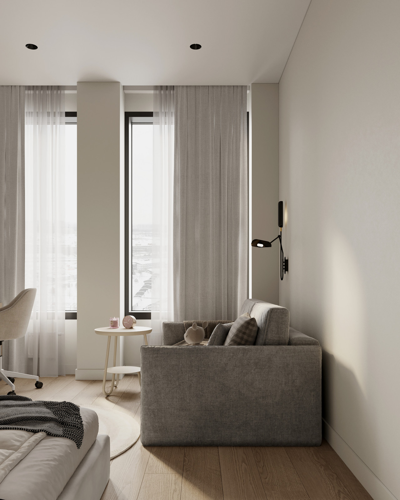 Современный интерьер для активной пары в квартире 85 м² в Москве