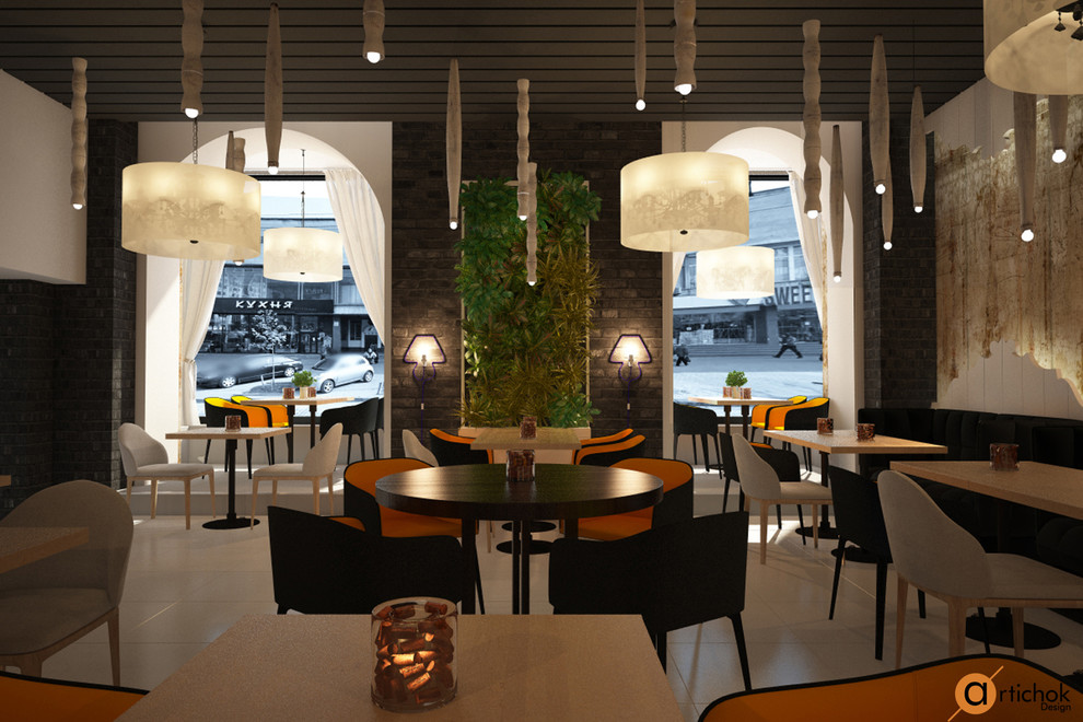 Ресторан в темных тонах – яркие акценты задают настроение