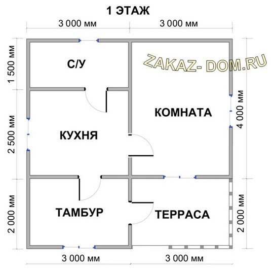 Одноэтажный Дом из бруса (6х6 м) - Проект № Д-25