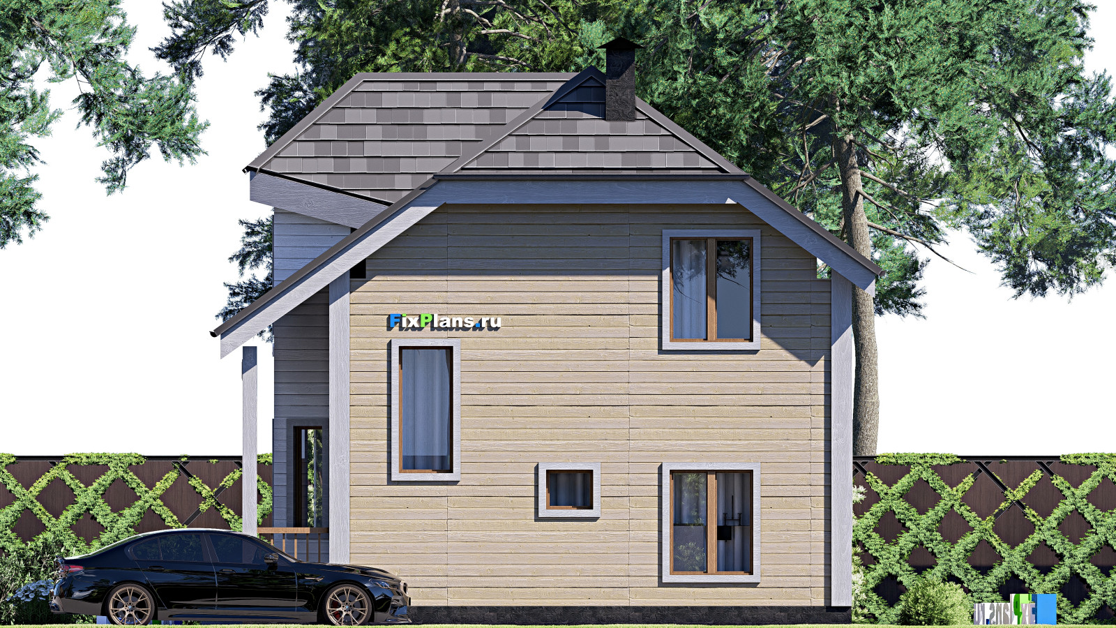 Проект дома с мансардой 8х8 м S80м2 F-17477