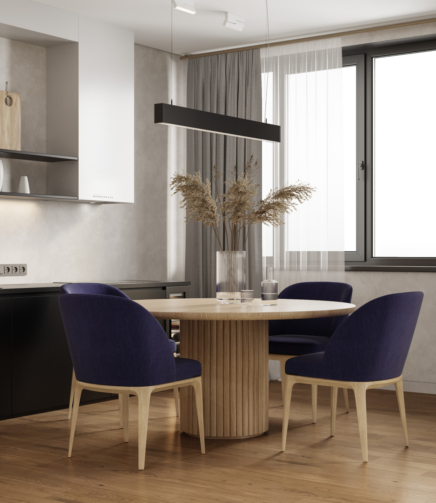 Светлая семейная квартира с синими акцентами 80 м²