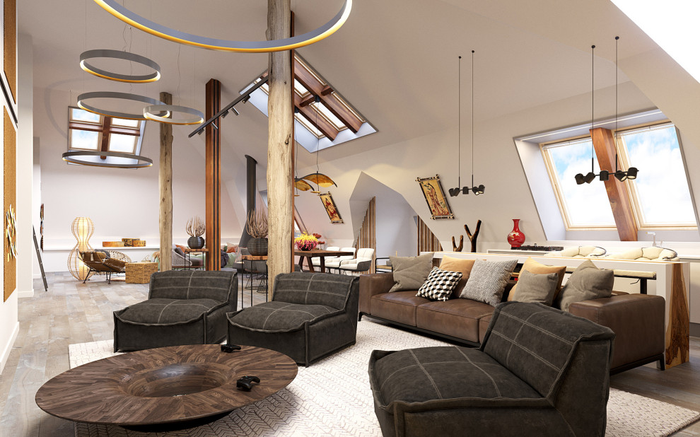 Досуговая зона с гостевой комнатой на мансарде в загородном доме