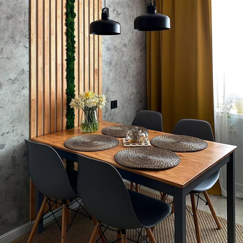 Стильная серая угловая кухня с экстраматовыми фасадами