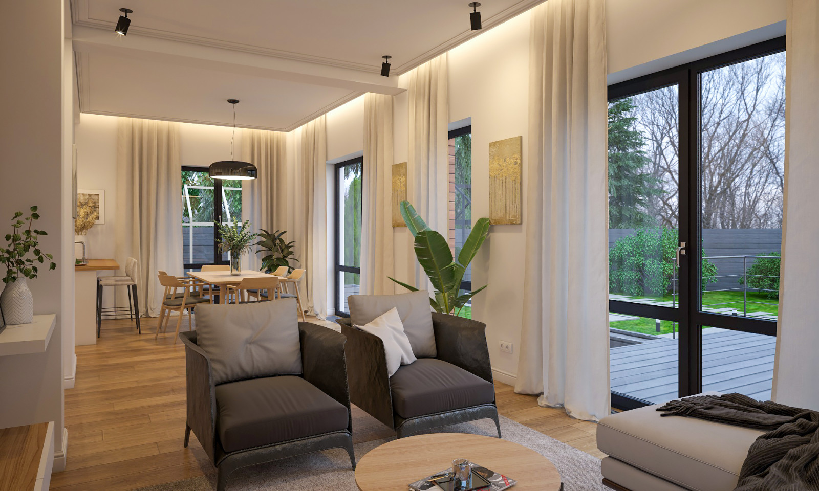 Гостиная и кухня современный минимализм