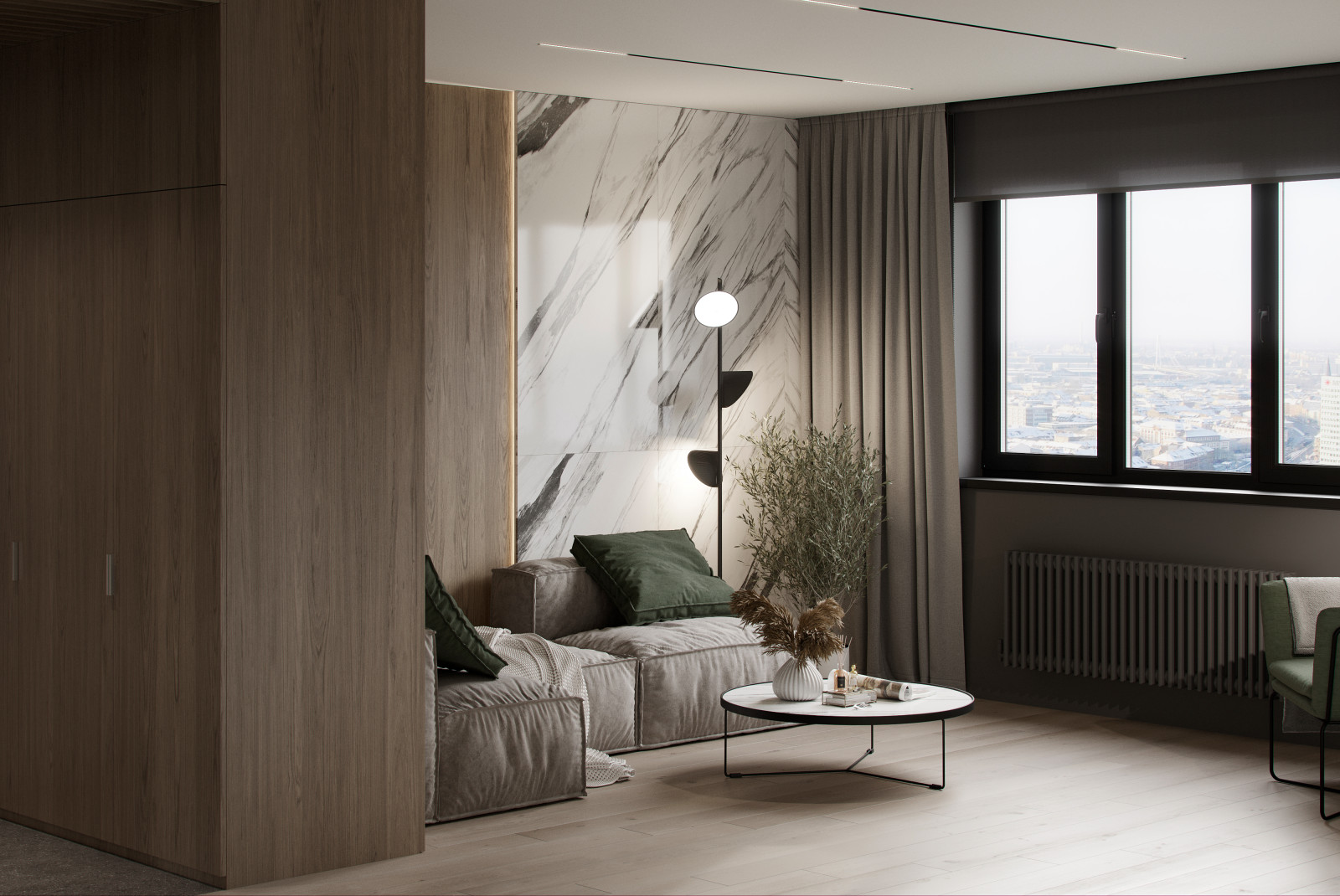 Apartamento moderno con cocina pequeña