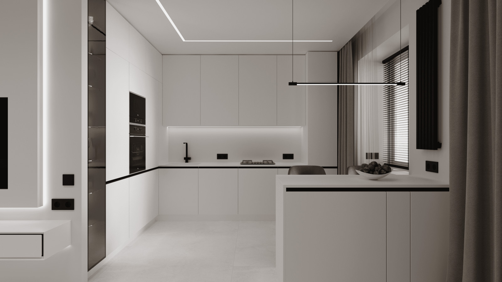 Монохромный минимализм в дизайне квартиры 100 кв. м. для семейной пары