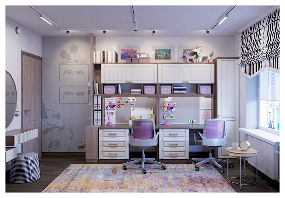 Дтзайн интерьера детской комнаты и двух санузлов в квартире в Екатеринбурге