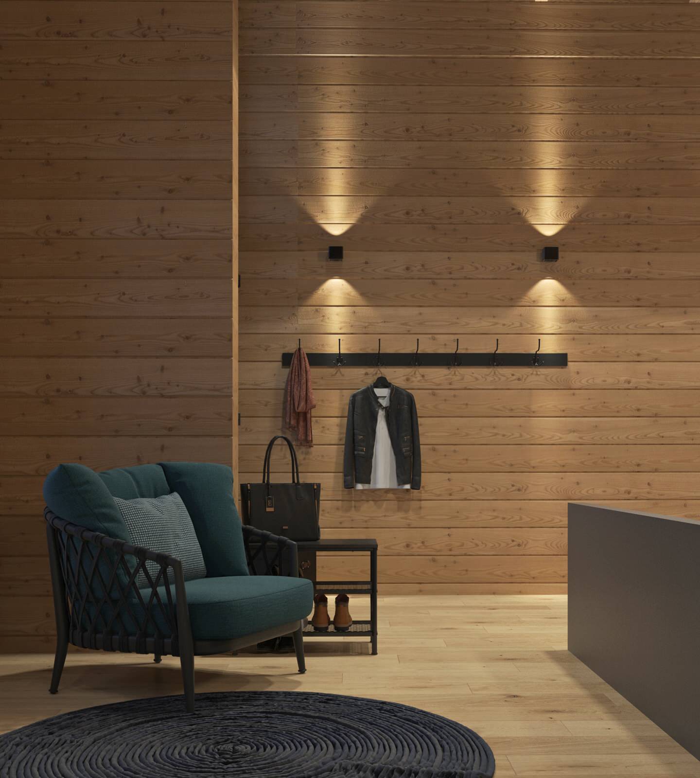 Дизайн-проект интерьера загородного дома (из бруса)