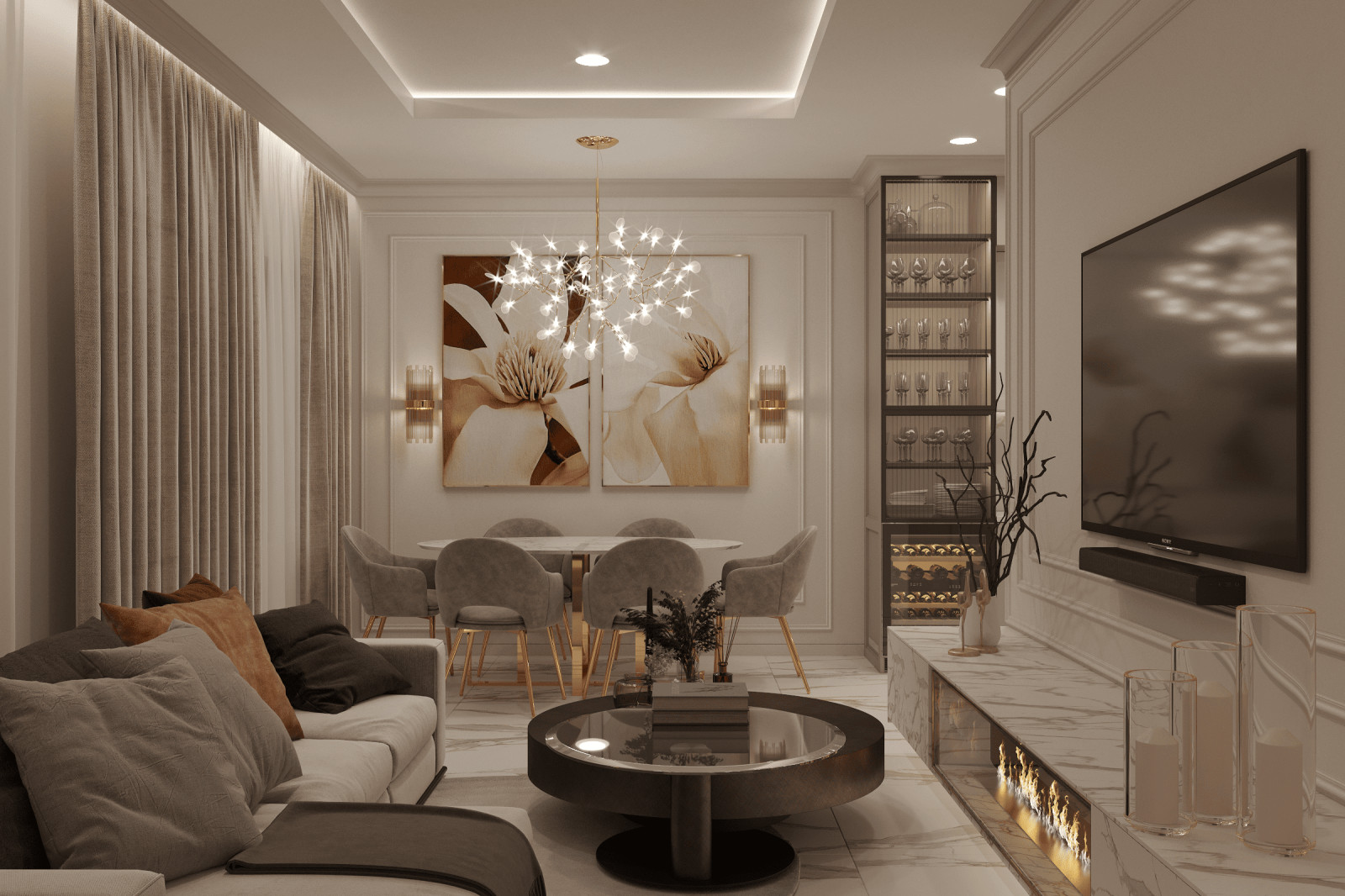 Просторная квартира в нежных оттенках со стильными элементами декора