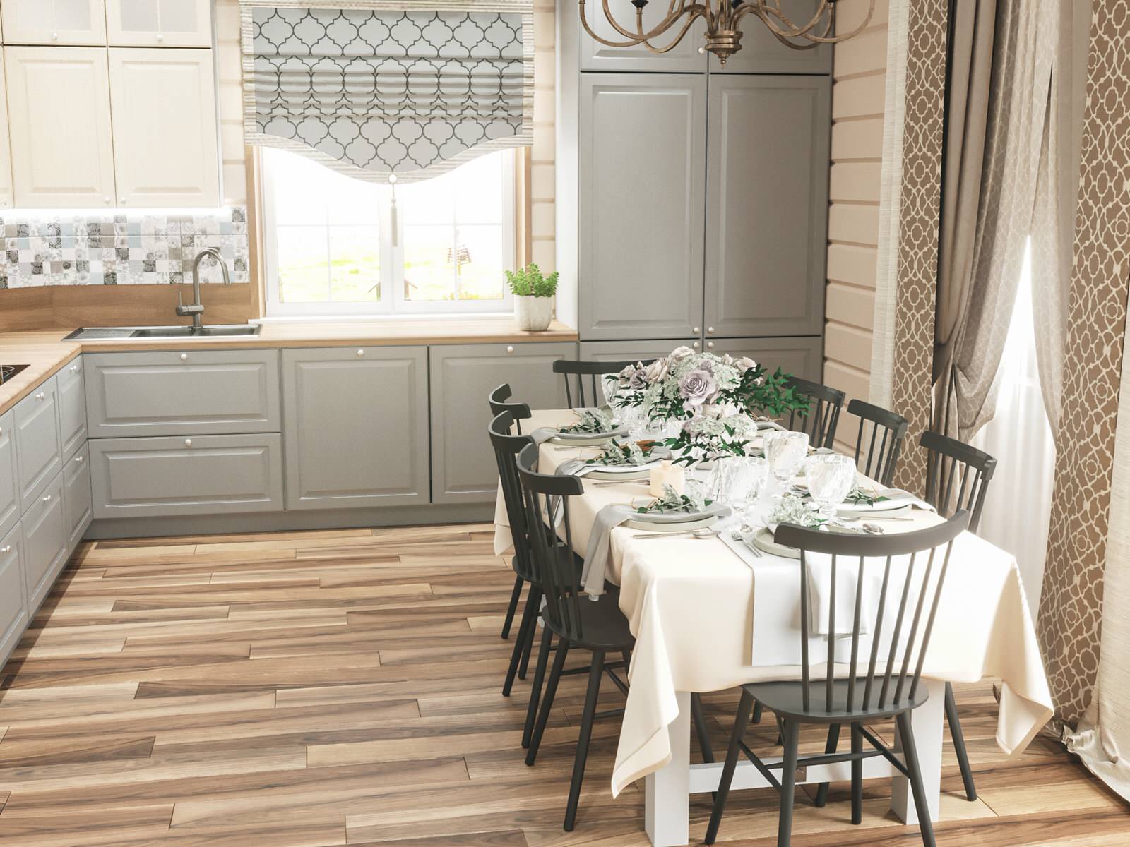 Кухня-гостиная в срубовом доме