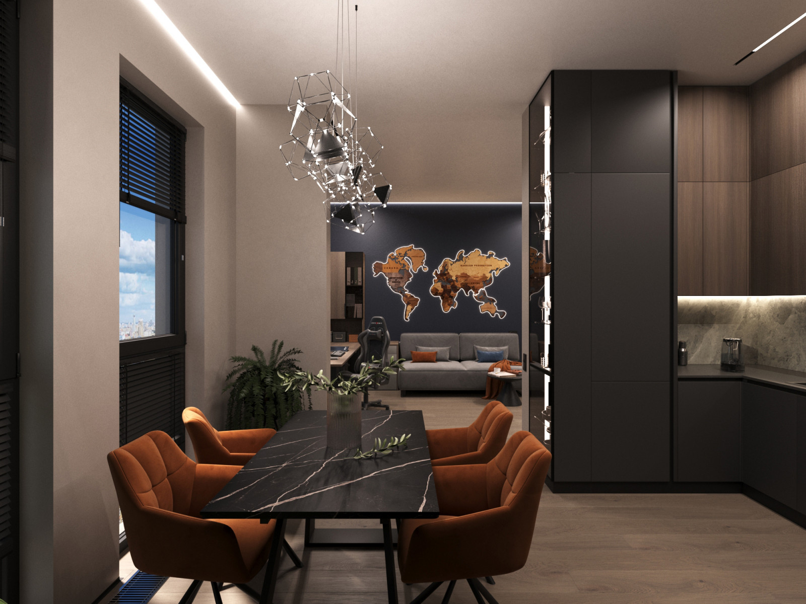 Дизайн интерьера квартиры 77 м2 с 2-мя санузлами и гардеробной