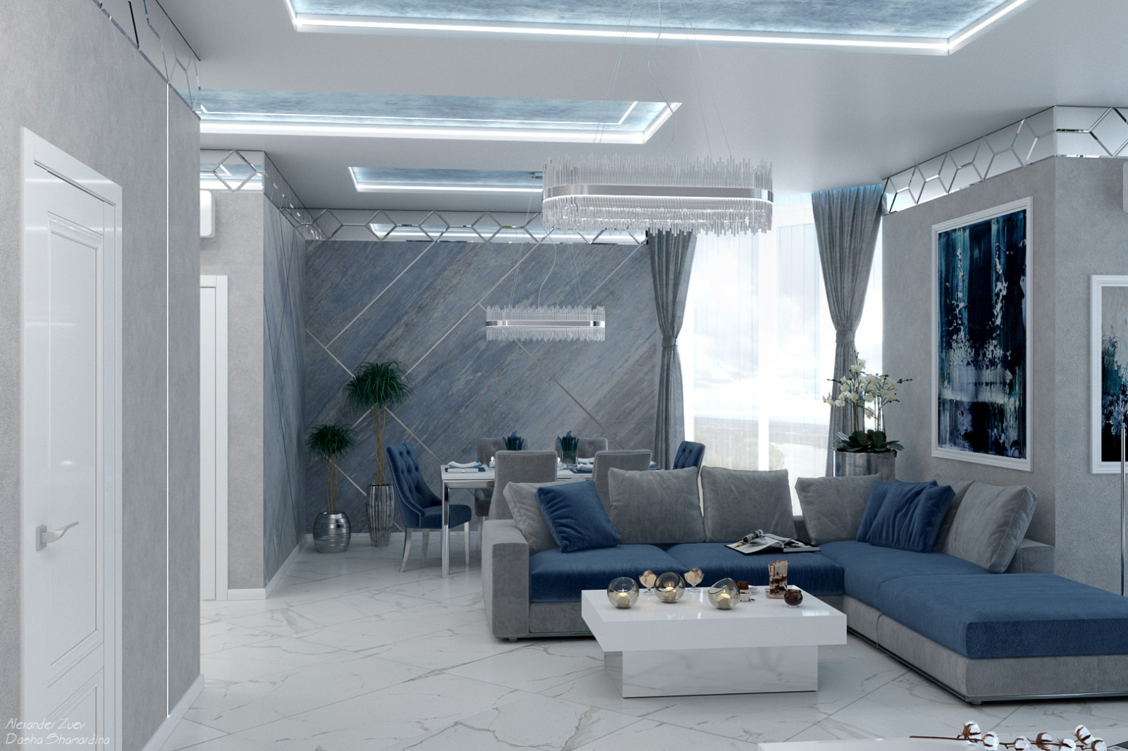 Дизайн коридора и кухни-гостиной в квартире, ЖК "Адмирал", г. Краснодар