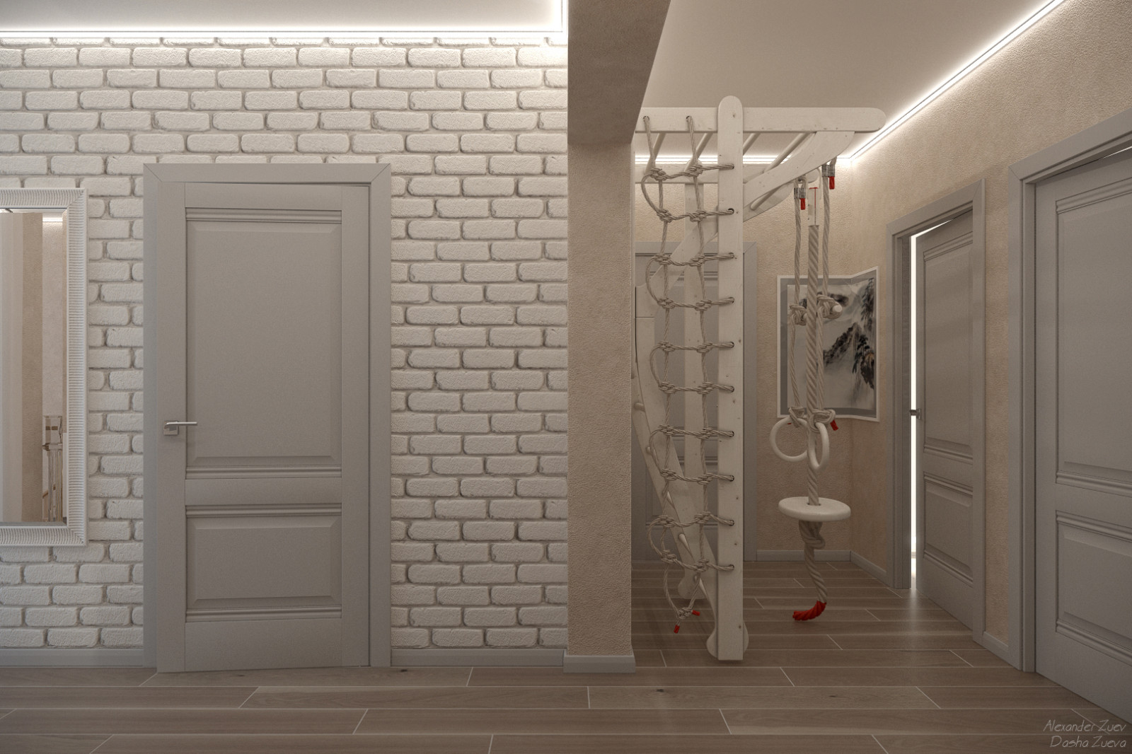 Дизайн лестницы и коридора в таунхаусе, ЖК "Немецкая деревня", г. Краснодар