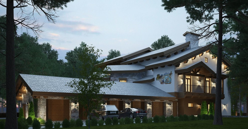 Частное шале с витражом в мансарде