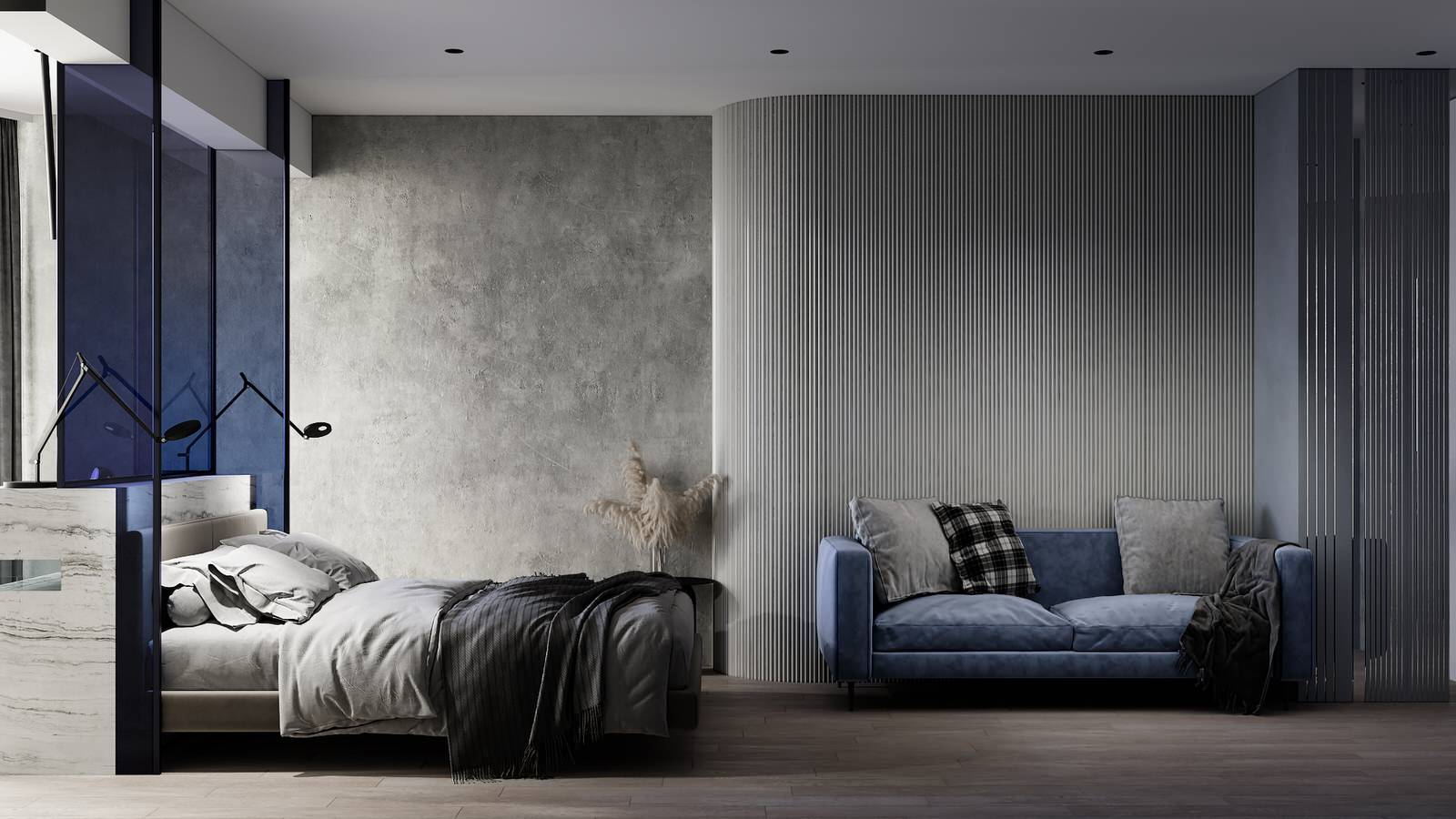 Спальня в современном стиле и темных тонах