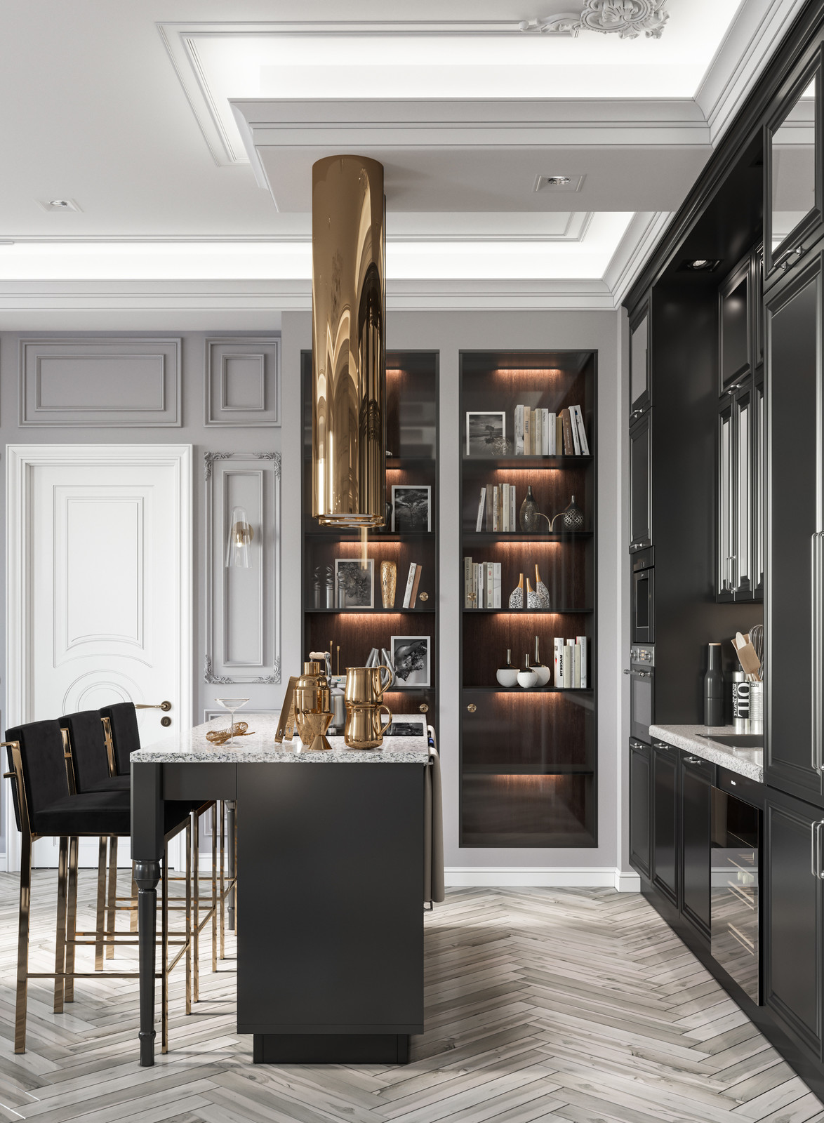 Дизайн проект элитной квартиры в Москве Grey&Gold