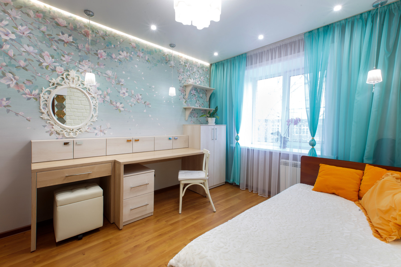 Обложка проекта: Бирюзовая спальня для молодой девушки.