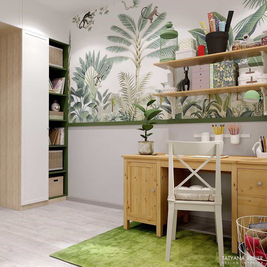Тропический интерьер детской комнаты с обоями Alltowall