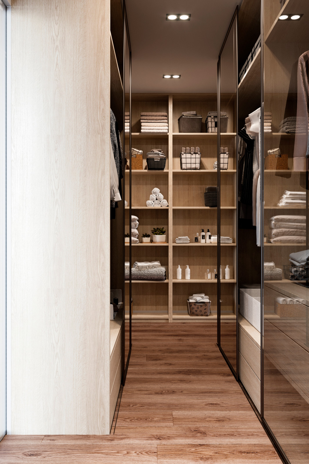 Ванная комната с гардеробной (мастер спальня). Ванная отделана керамогранитом