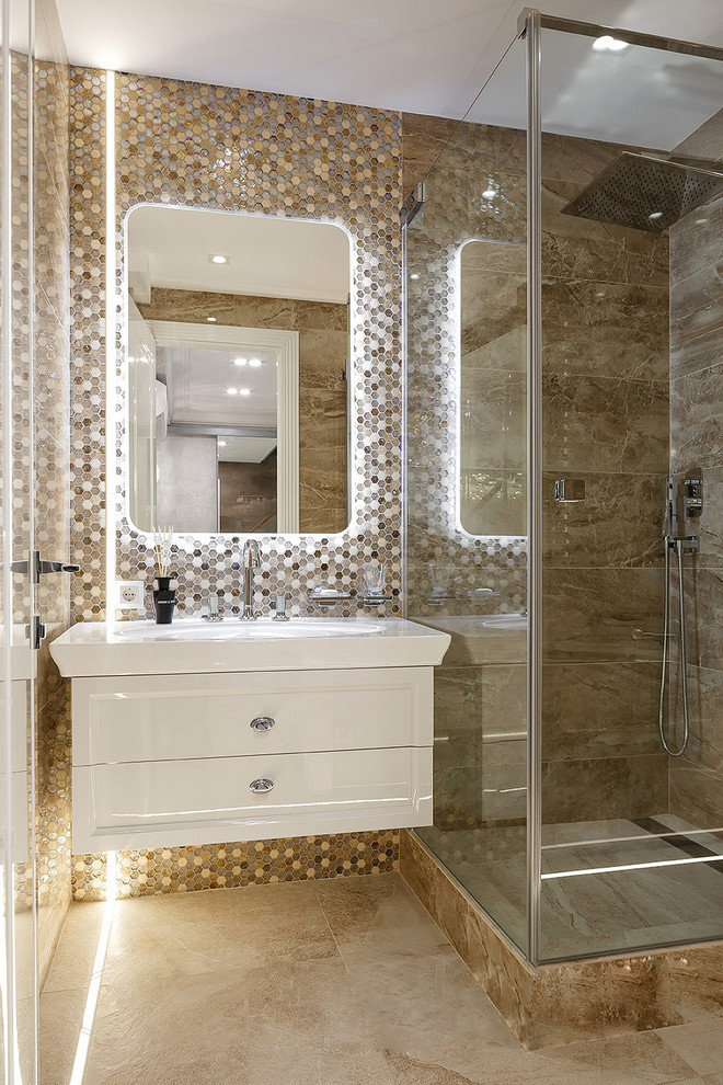 Интерьер двухуровневой квартиры с панорамными окнами, Санкт-Петербург