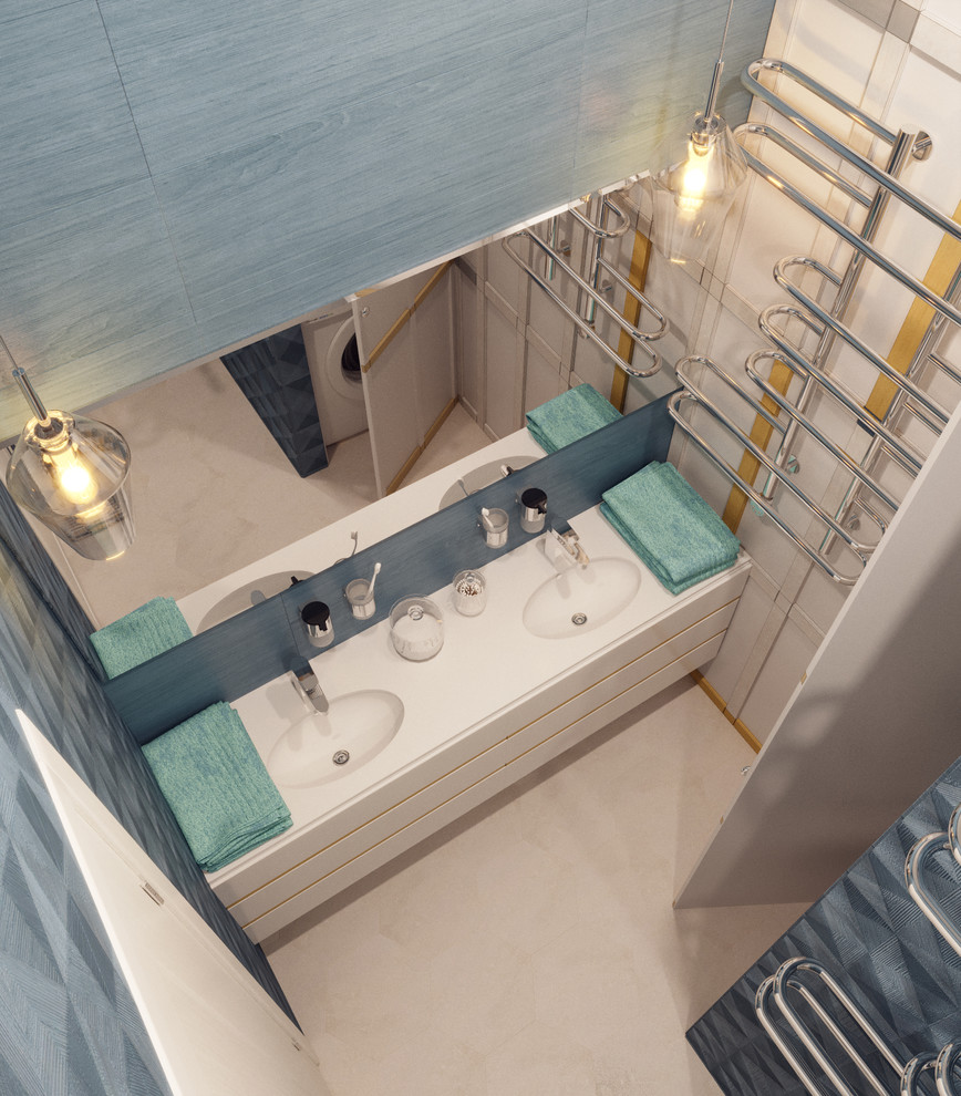 Дизайн интерьера санузла для молодой пары с двумя детьми