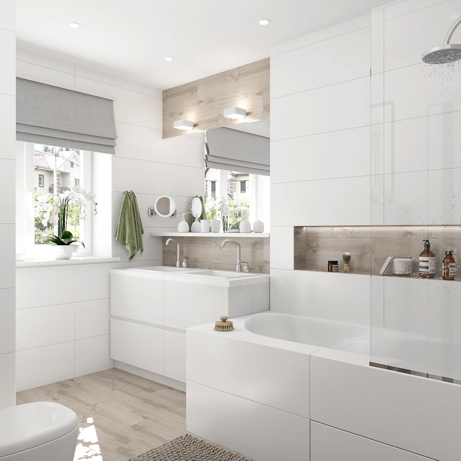 Дизайн интерьера ванной комнаты в загородном доме.