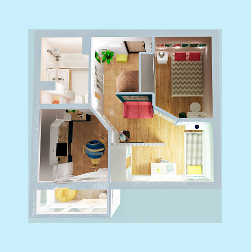 Обложка проекта: Однокомнатная квартира в перепланировке в двухкомнатную