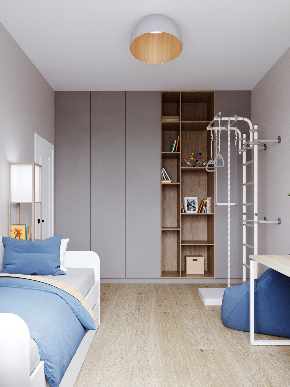 Современный интерьер дома с акцентами лестного цвета