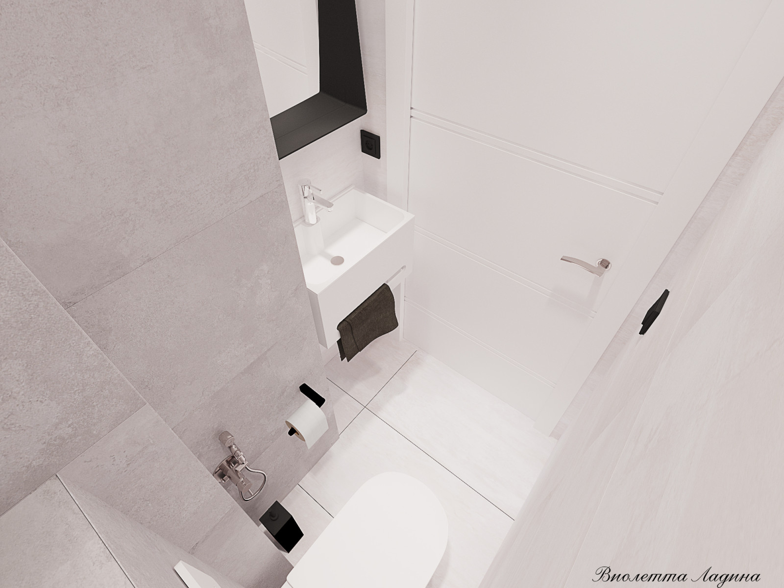 Трешка в панельном доме в современном стиле с голубым акцентом.