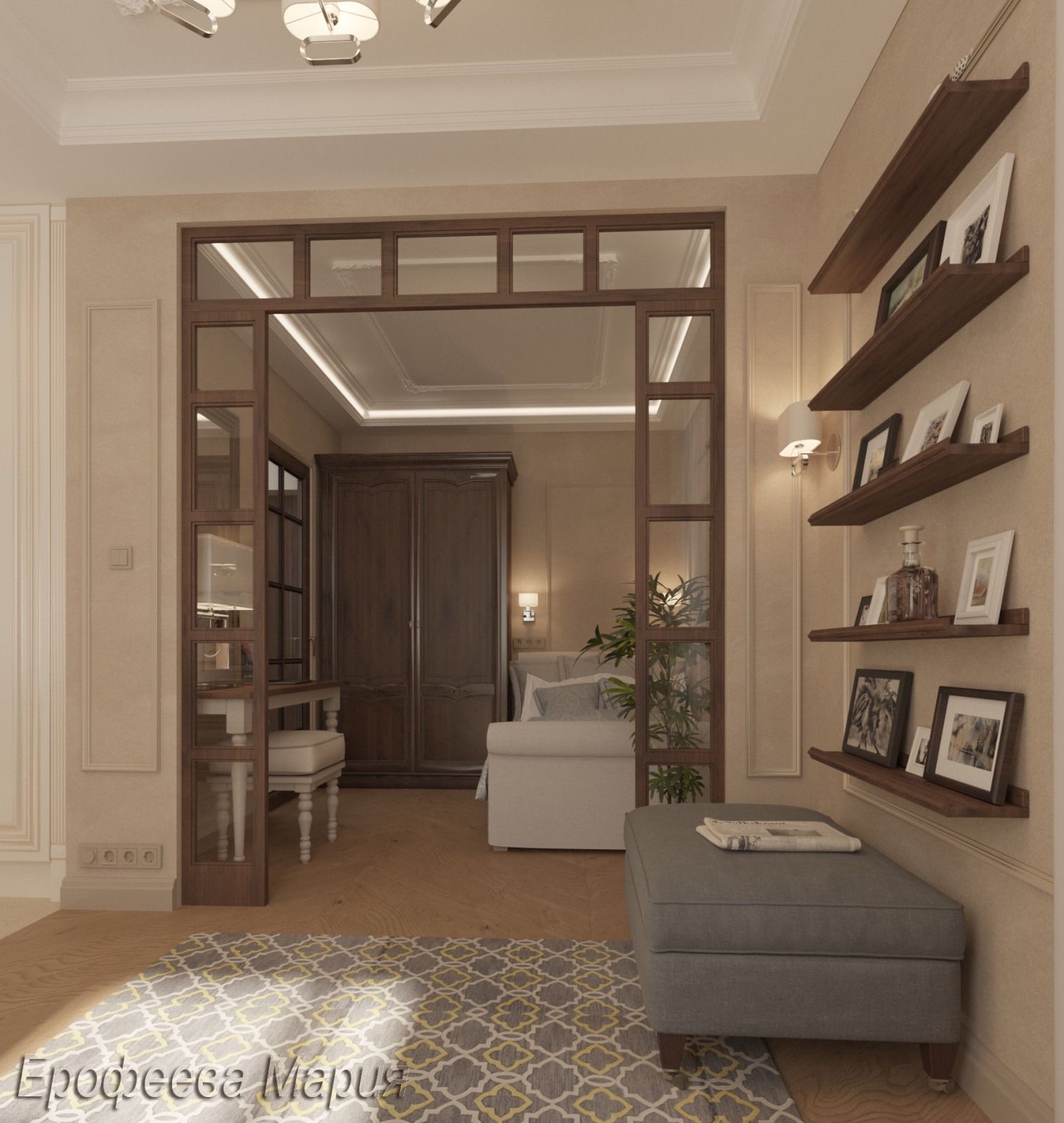 Концепция и проект квартиры-студии. Метраж-25 м.кв.Стиль-неоклассика. Рассчитан