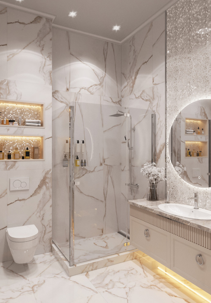 Обложка проекта: Классическая бежевая душевая комната