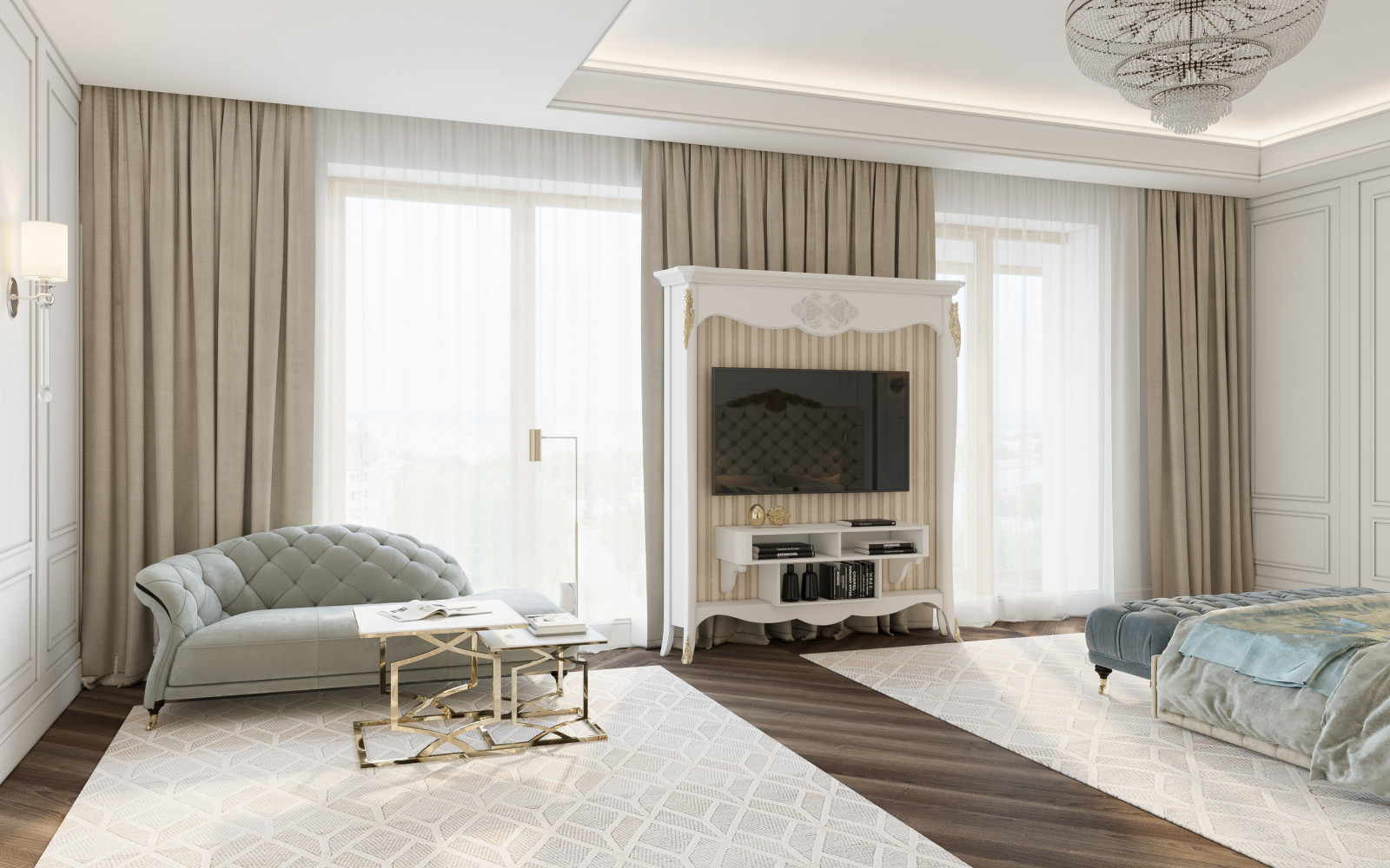 Спальня современная  классика в светлых тонах