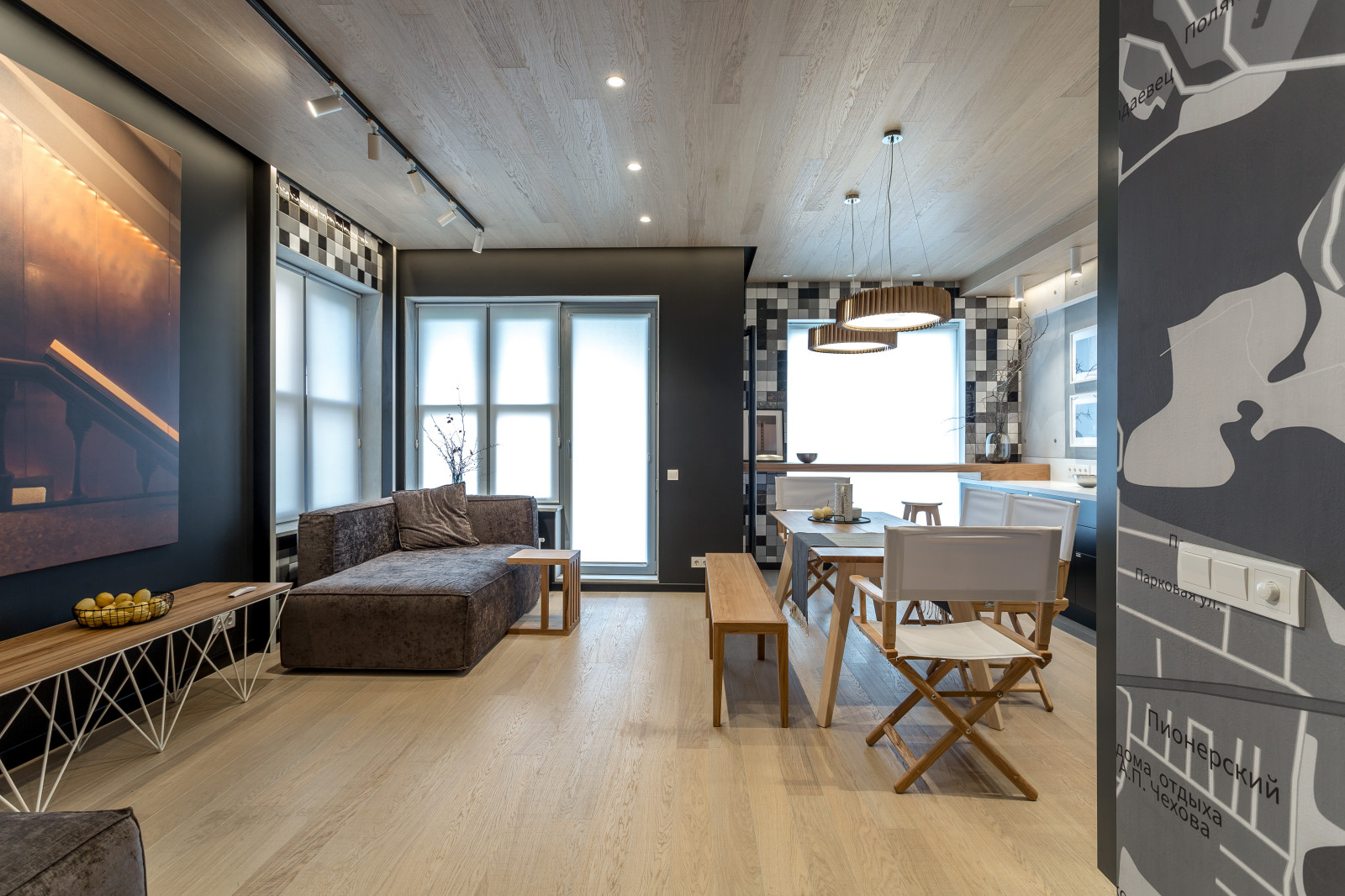 Кухня-Гостиная в серых оттенках