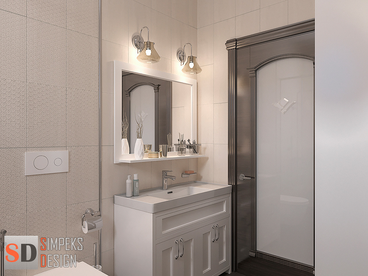 Мебельный гарнитур в санузле в неоклассике