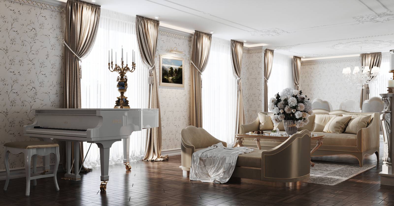 Интерьер гостиной в проекте виллы