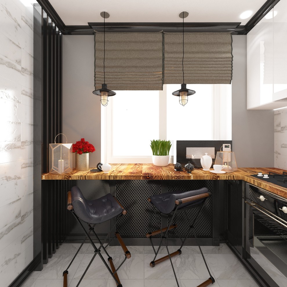 Кухня "Белый верх-черный низ" (6,2 м.кв.)