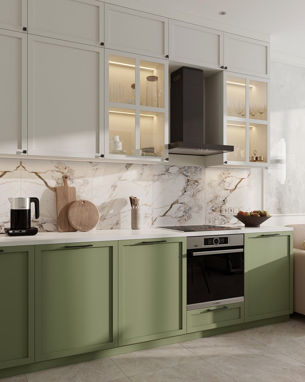 Свежая кухня в зеленых оттенках