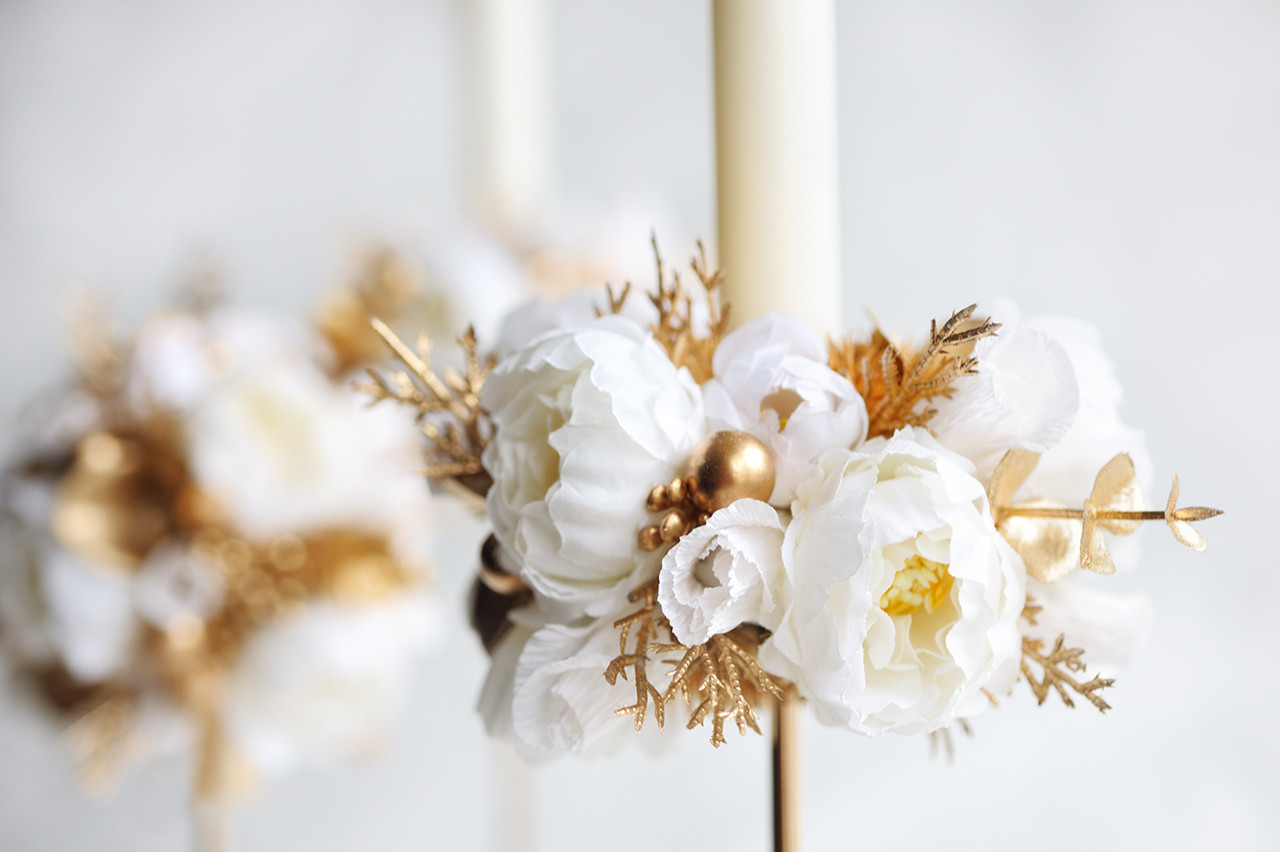 Набор высоких подсвечников с декором, цвет бело-золотой