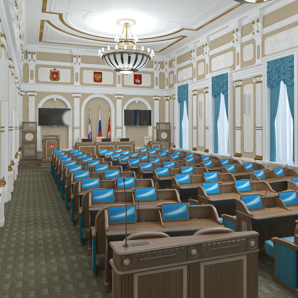 Актовый зал в здании администрации города Пермь. Городская Дума.