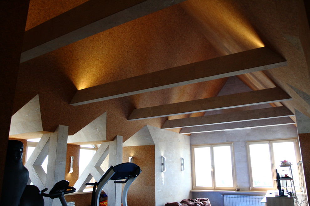 Интерьер мансарды (реконструкция чердака под тренажерный зал).