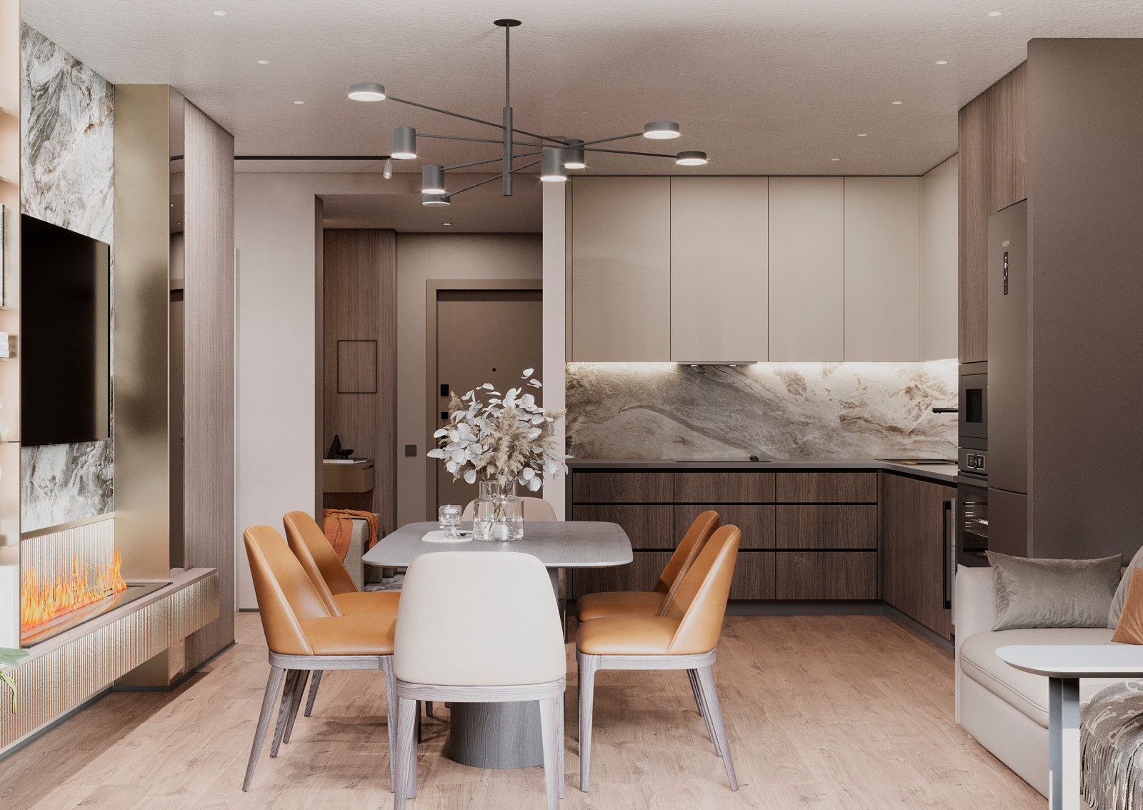 Гостиная-кухня в квартире в ЖК "Discovery Residence" Екатеринбург