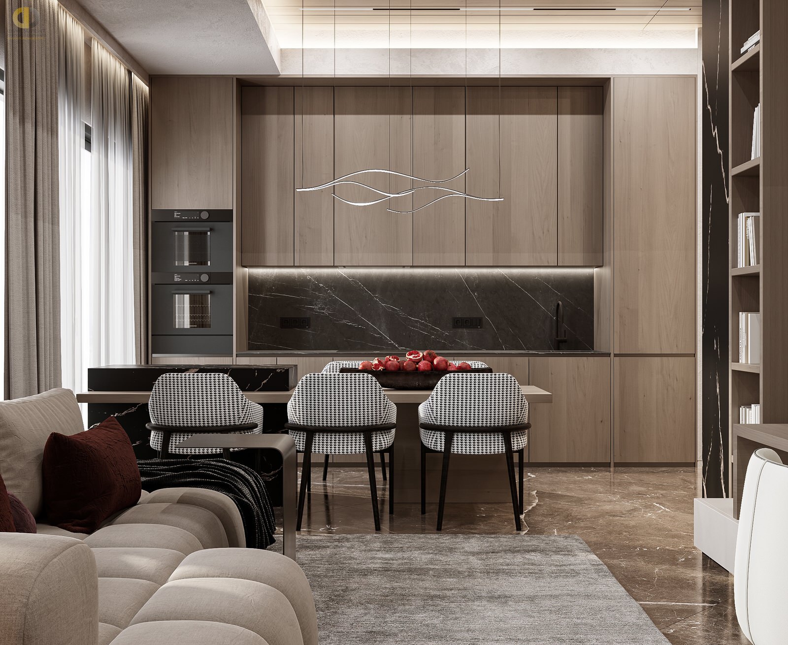 Обложка проекта: Дизайн-проект 2х-комнатной квартиры в темных тонах в минимализме