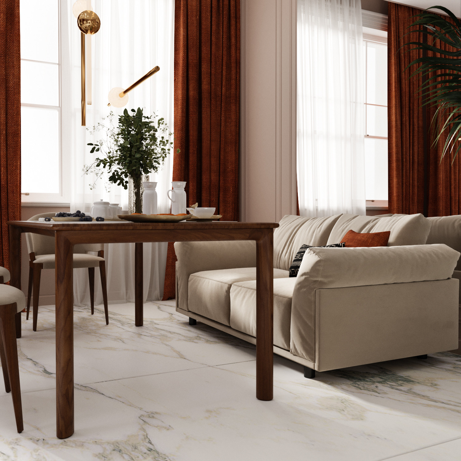 Яркая столвоая зона с мебелью Artfabric